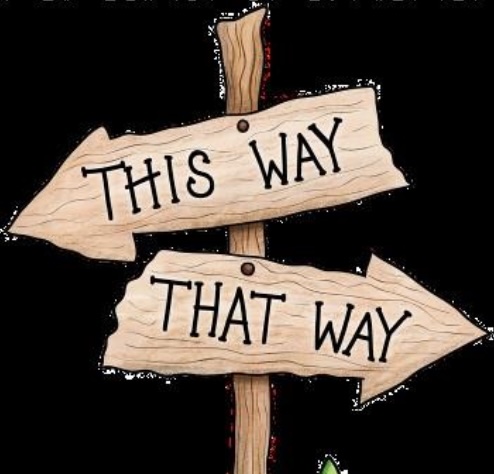Two signposts pointing in opposite directions. One reads ‘This way’, the other reads ‘That way’